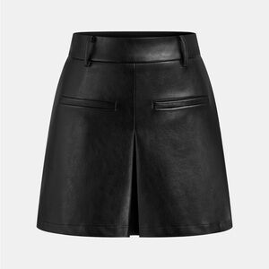 Commense Black Faux Leather Mini Skirt